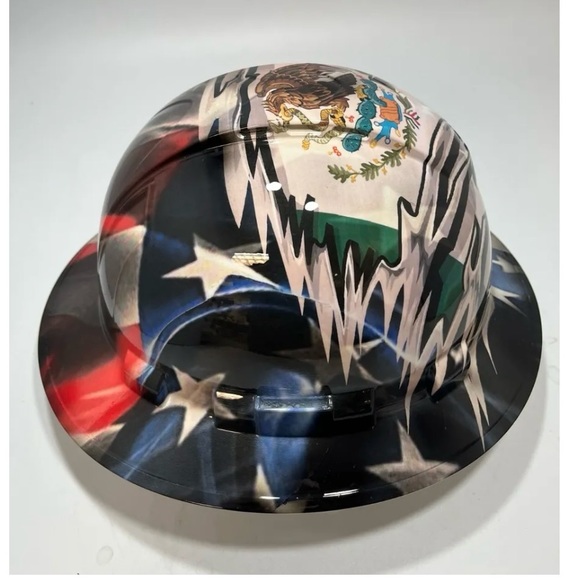 New Full Brim Hard Hat Custom Hydro Dipped AMERICAN PRIDE MEXICAN ROOTS - Picture 3 of 6